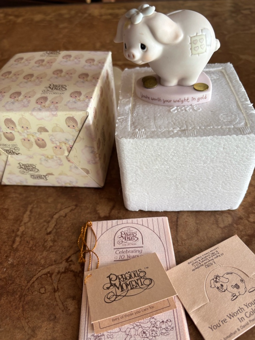 Precious Moments Pink Ceramic Pig Figurine - "You're Worth Your Weight in Gold"